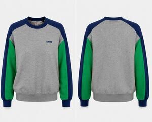 Levi's Relaxed Crewneck Sweatshirt Small Gray Blue Green Colorblock Fleece Logo